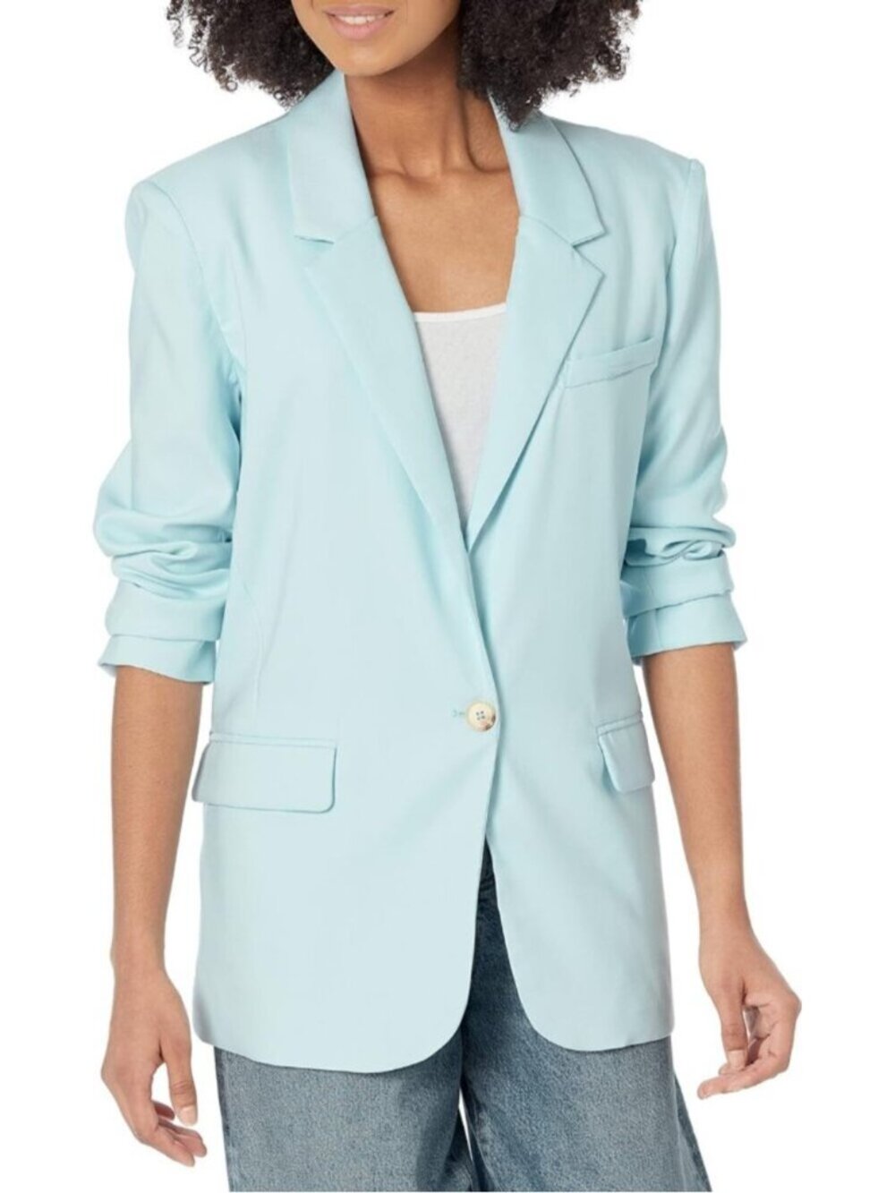 Women's Light Blue Notch Collar Lapel Neck Business Classic Apparel Kaira Blazer